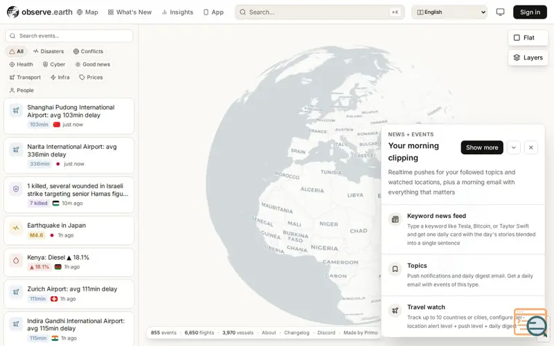 Screenshot of observe.earth