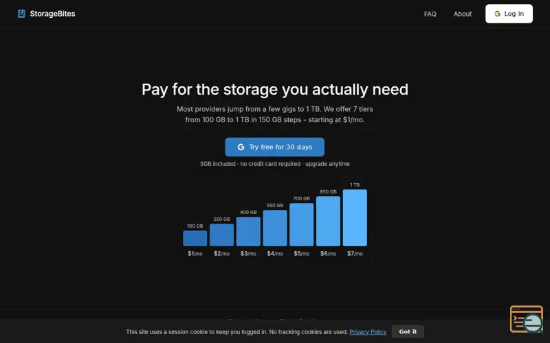 Screenshot of StorageBites
