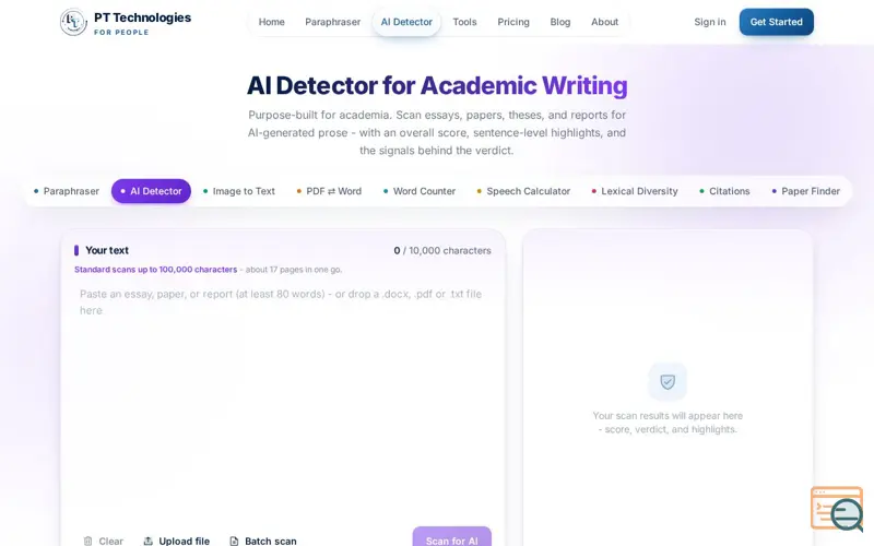 Screenshot of AI Detector by PT Technologies