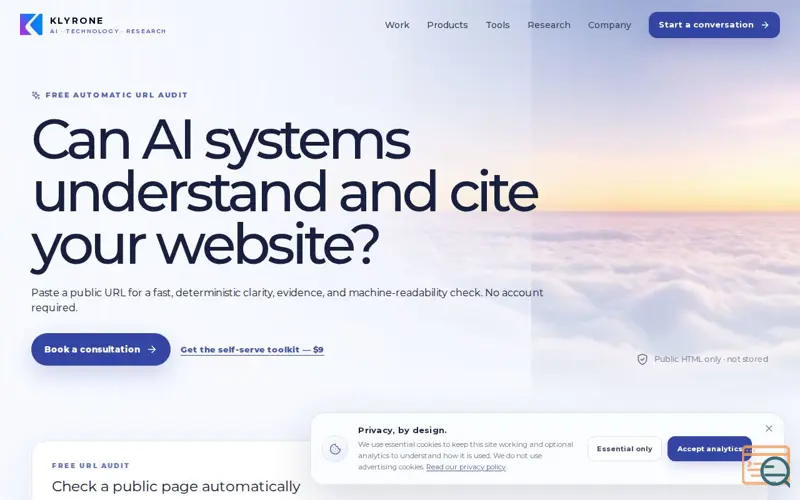 Screenshot of Klyrone Citation Audit, a launch using Google