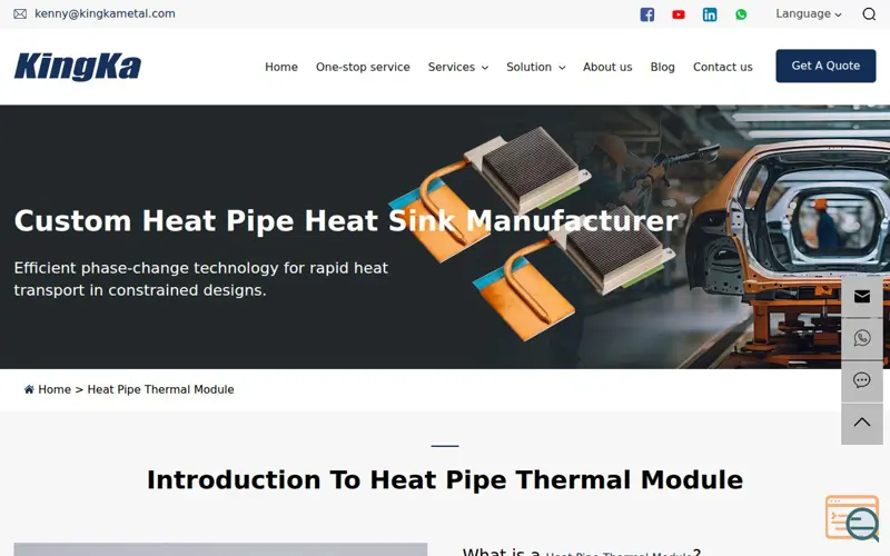 Screenshot of Custom Heat Pipe Heat Sink Manufacturer
