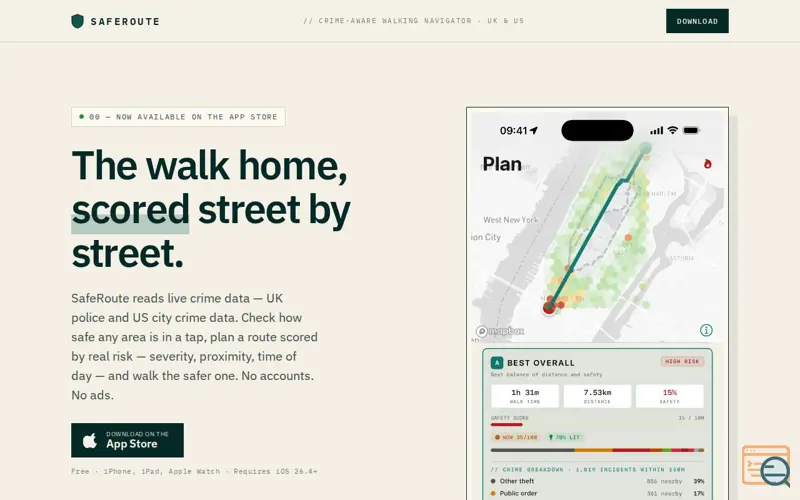 Screenshot of SafeRoute