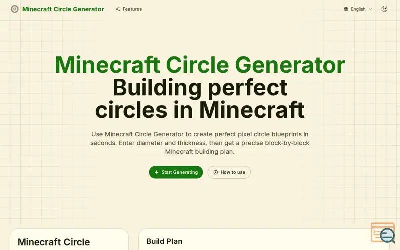 Screenshot of Minecraft Circle Generator