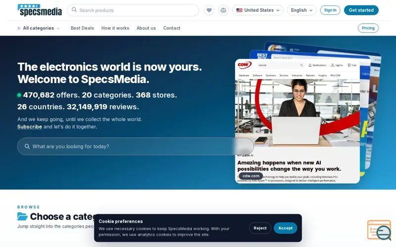 Screenshot of SpecsMedia, a launch using Best Buy