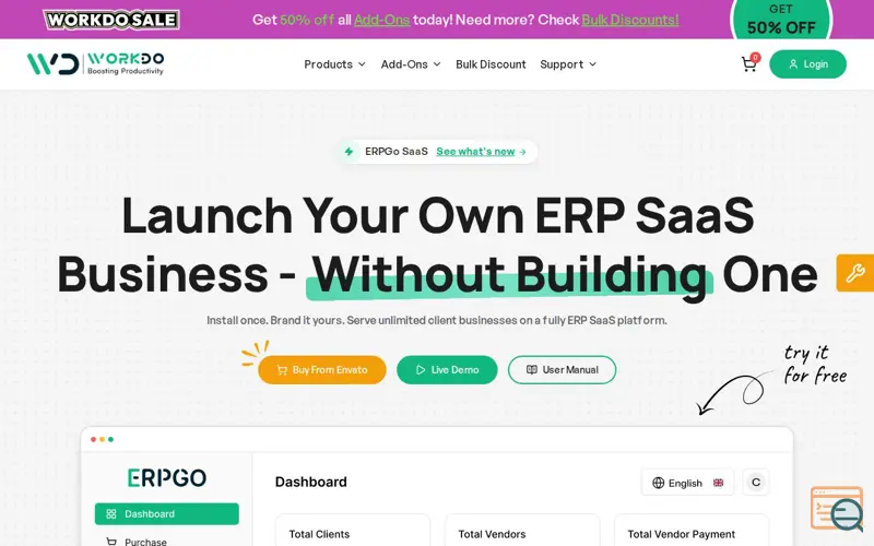 Screenshot of ERPGo SaaS