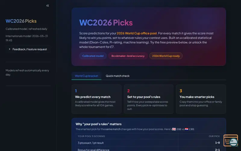 Screenshot of WC26 Picks