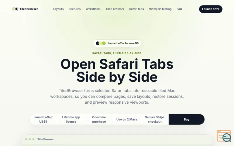 Screenshot of TiledBrowser - Open Safari Tabs Side-by-Side on Mac