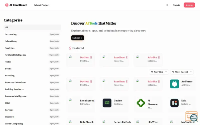 Screenshot of AI Tool Boxer