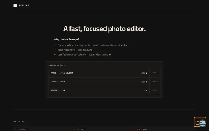 Screenshot of Evelope — Fast, focused photo editing