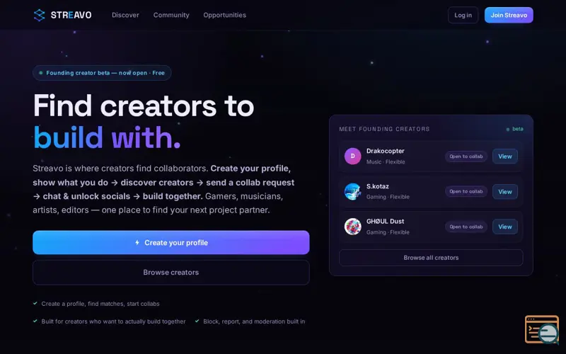 Screenshot of Creative Connection · Streavo