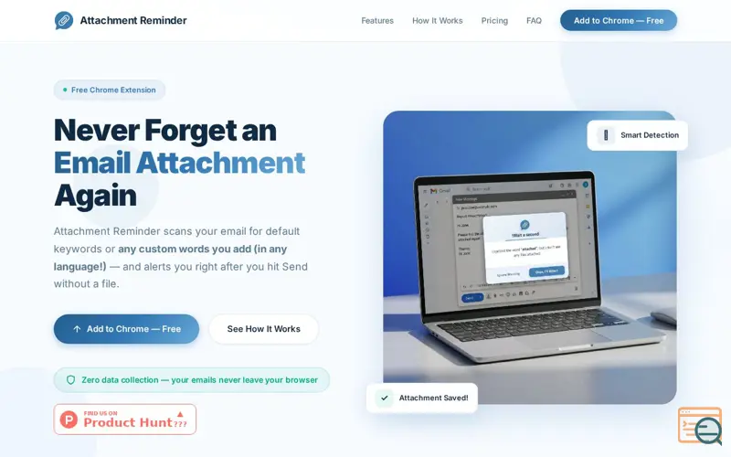 Screenshot of Attachment Reminder, a launch using Turhost