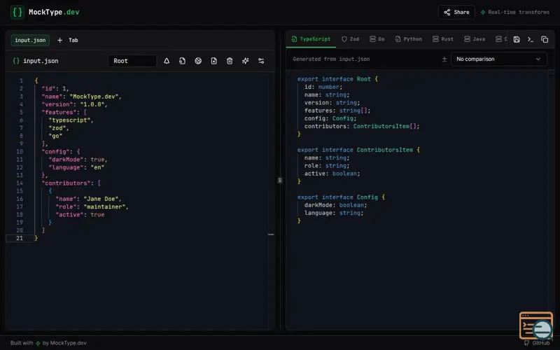 Screenshot of MockType.dev 