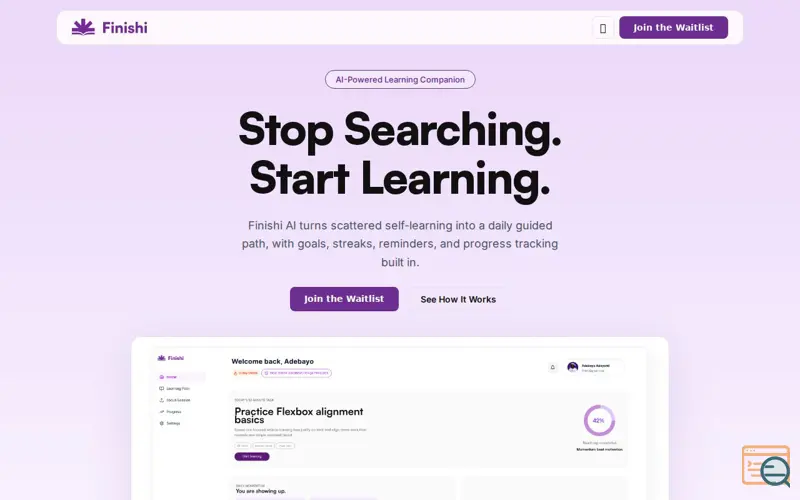 Screenshot of Finishi — Stop Searching. Start Learning.