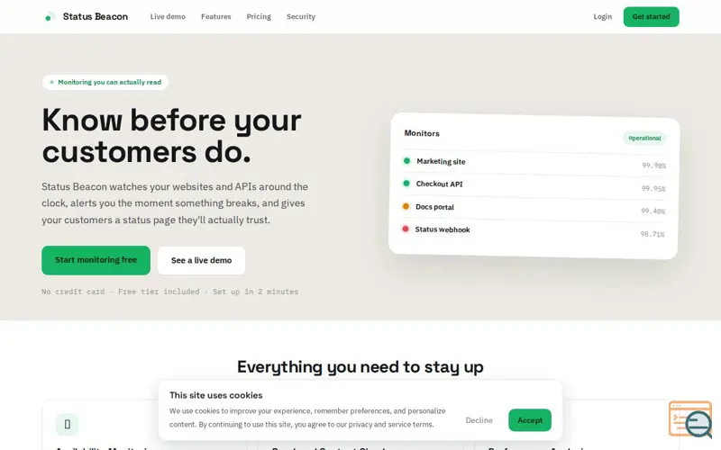 Screenshot of Status Beacon