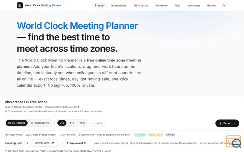 Screenshot of World Clock Meeting Planner — Find the Best Time to Meet Across Time Zones