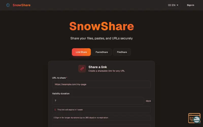Screenshot of SnowShare