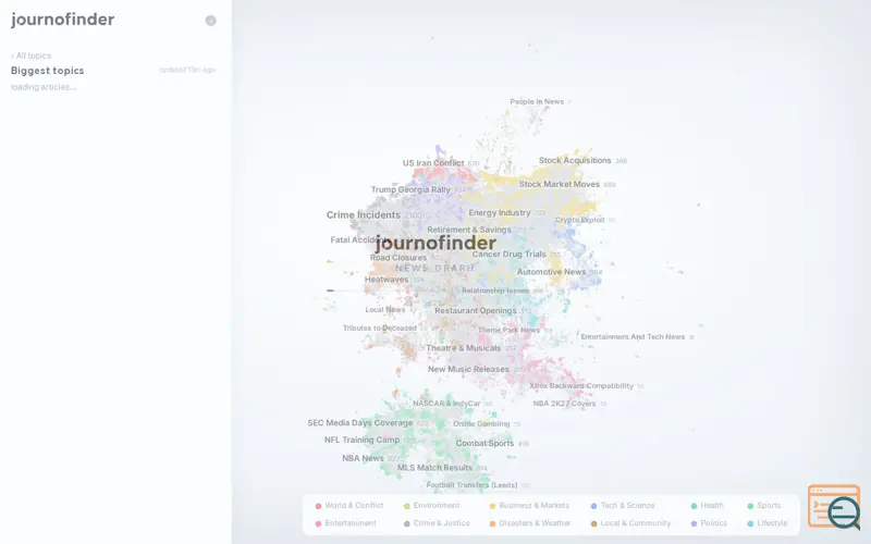 Screenshot of Journofinder, a launch using deck.gl