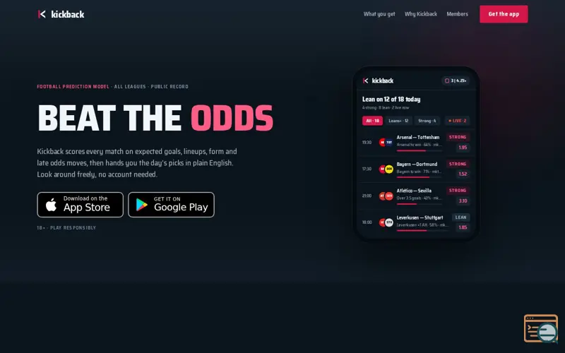 Screenshot of Football Predictions App & Match Analysis | Kickback