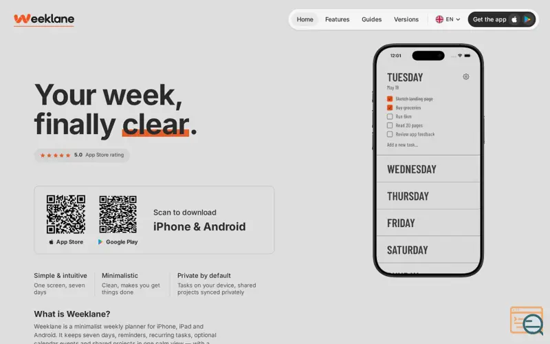 Screenshot of Weeklane: Weekly To-Do App
