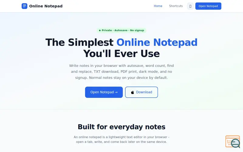 Screenshot of Online Notepad with Autosave & Share