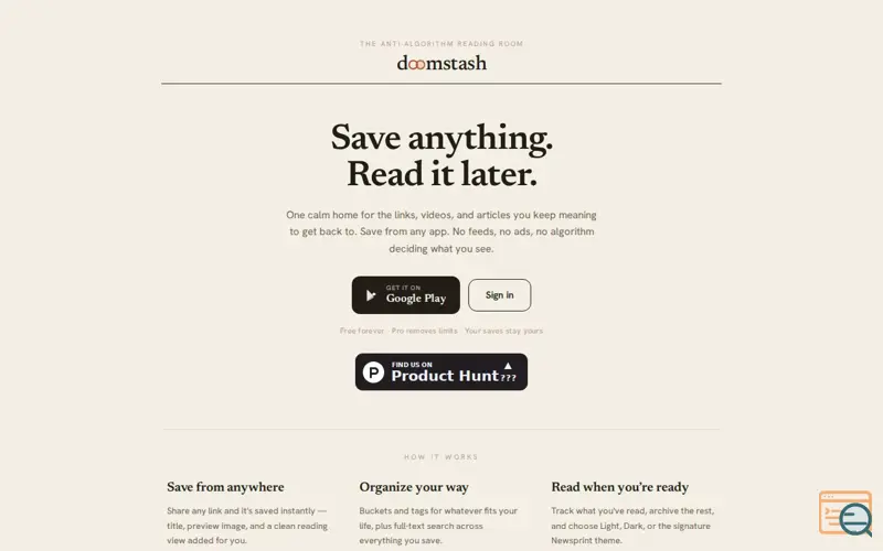 Screenshot of DoomStash: Save & Read Later