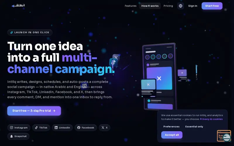Screenshot of Intilq, a launch using Marsad