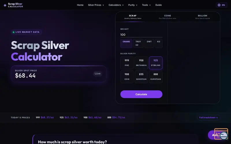 Screenshot of Scrap Silver Calculator