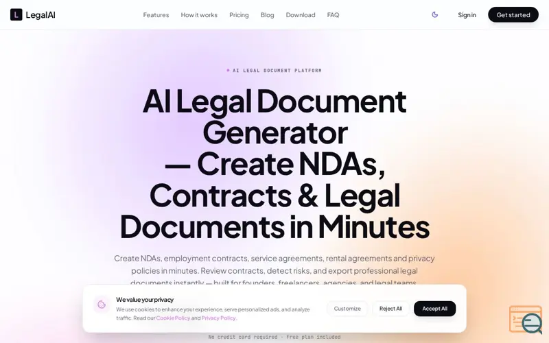 Screenshot of Ai Ligal Document Generator