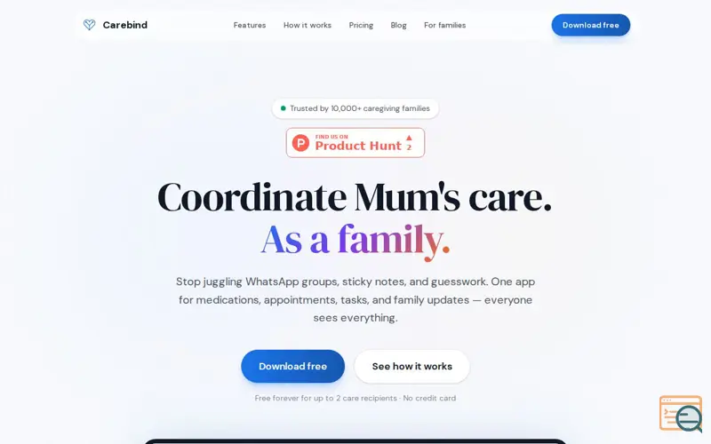 Screenshot of Carebind: Family Caregiver App — Medication Tracker & Care Coordinator