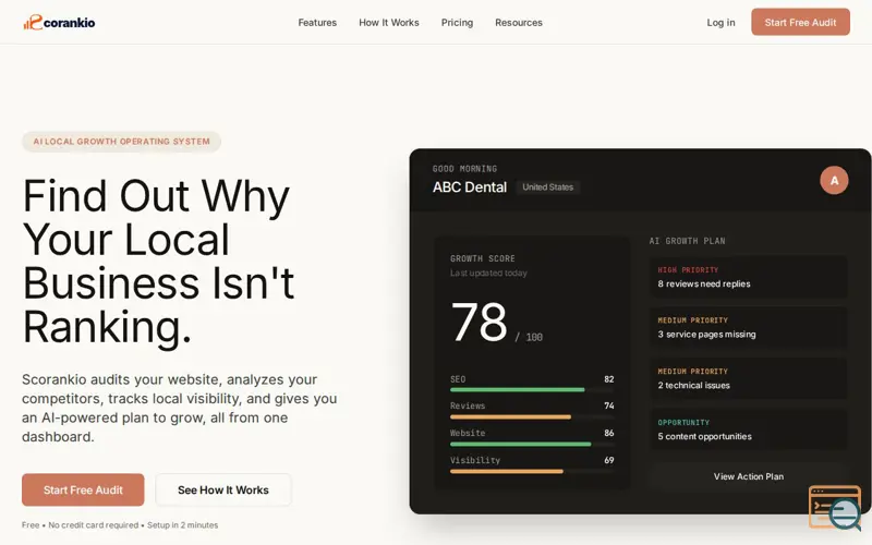 Screenshot of Scorankio — Local Business Growth & SEO Platform