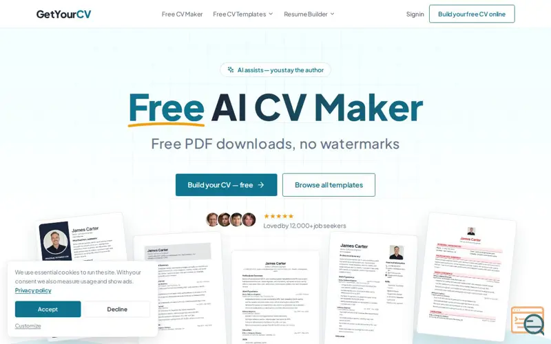 Screenshot of GetYourCV