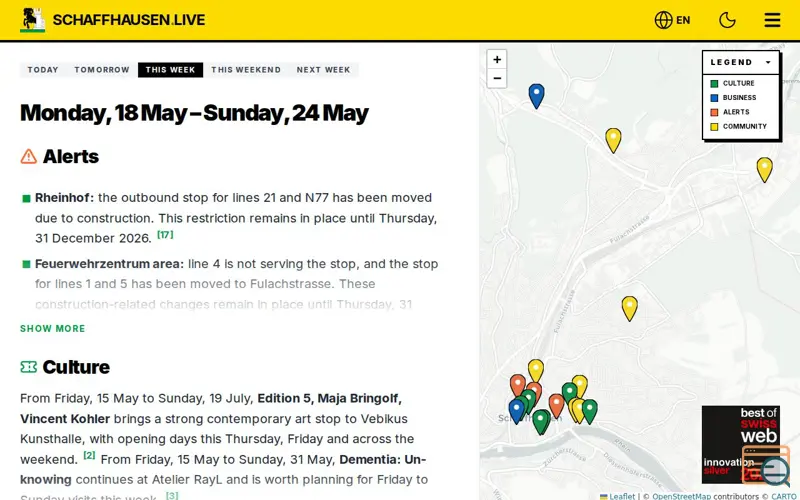 Screenshot of Schaffhausen.Live - Personal AI Agent