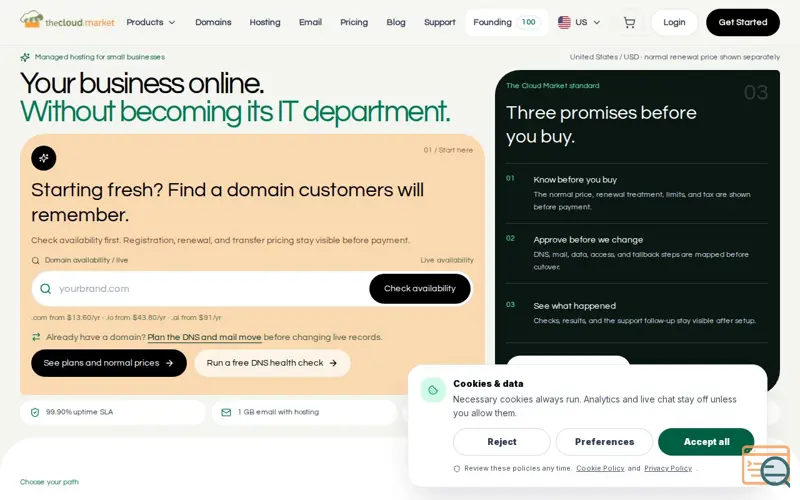 Screenshot of The Cloud Market, a launch using Hexonet