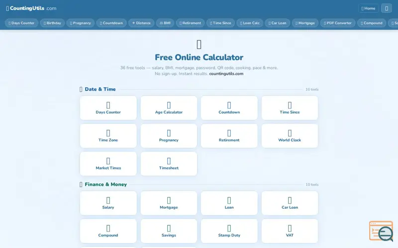 Screenshot of CountingUtils.com
