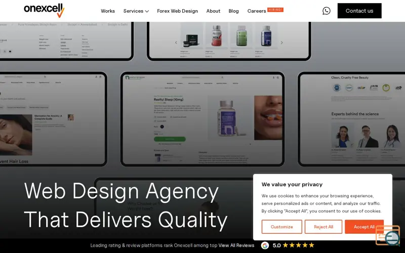 Screenshot of Onexcell, a launch using DesignRush