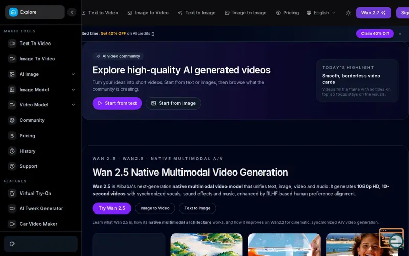 Screenshot of WanAI Video Generator image to Video