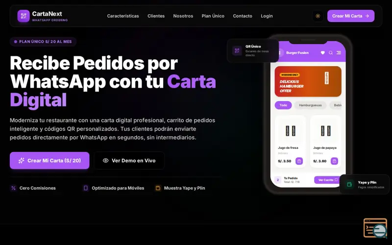 Screenshot of Carta Digital con Carrito a WhatsApp sin Comisiones | CartaNext