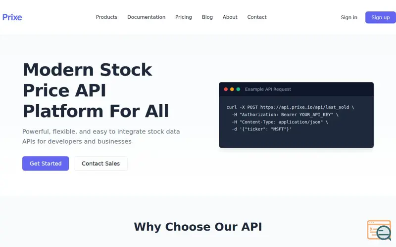 Screenshot of PRIXE Stock Data API
