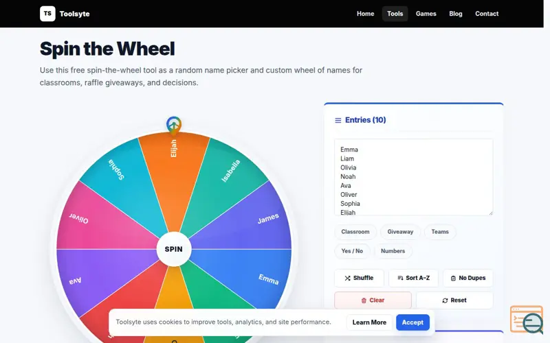Screenshot of Spin the Wheel