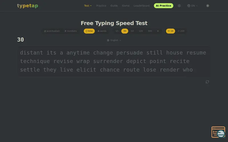 Screenshot of Typetap — Free Online Typing Speed Test | Check Your WPM | Typetap