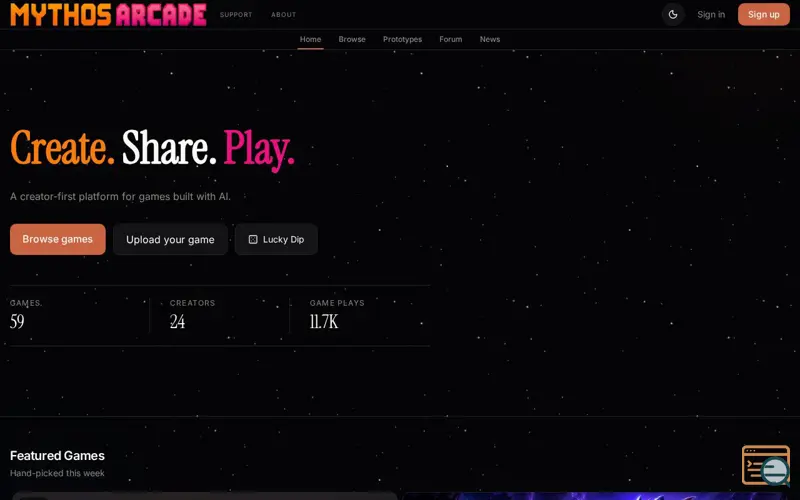 Screenshot of Mythos Arcade
