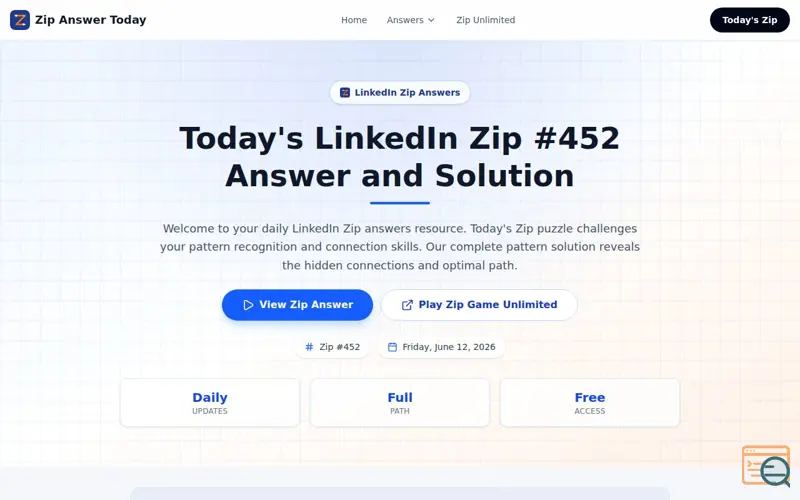 Screenshot of Today's Zip Answer