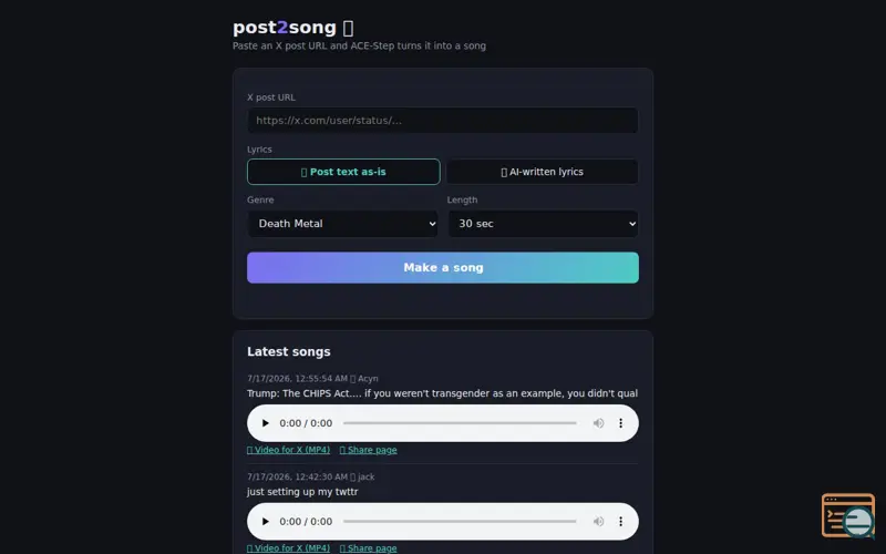 Screenshot of Post2song