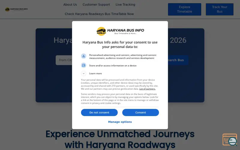 Screenshot of Haryana Roadways Bus Timetable