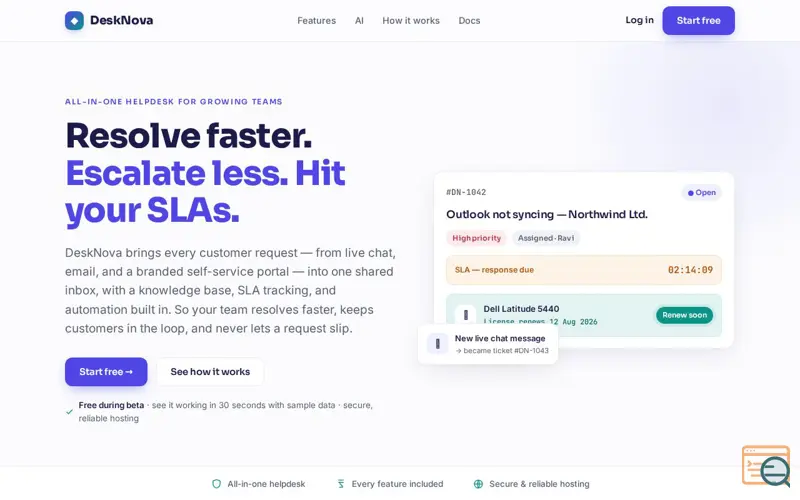 Screenshot of DeskNova