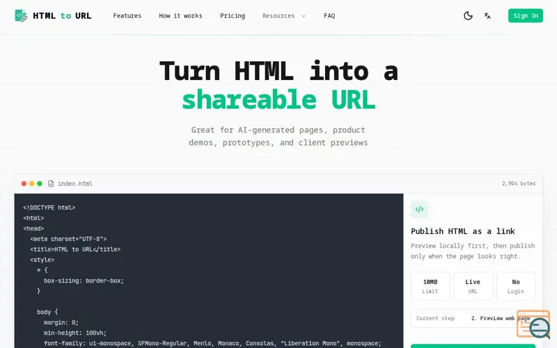 Screenshot of HTML to URL, a launch using Foundr