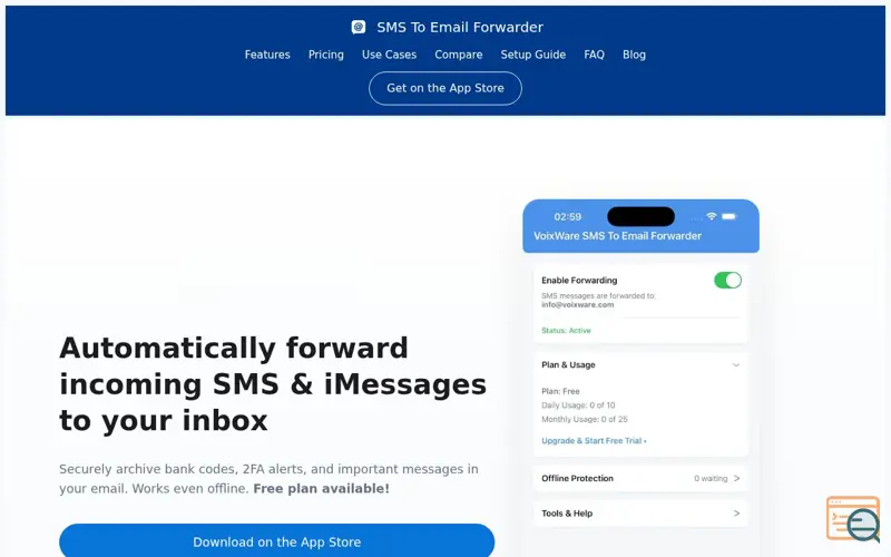 Screenshot of SMS to Email Forwarder