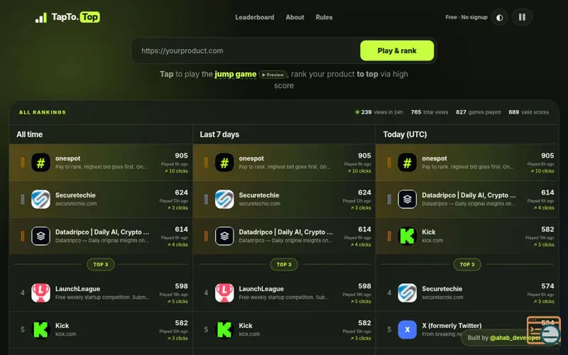 Screenshot of TapTo.Top