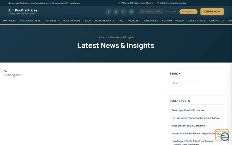 Screenshot of Zim Poultry Prices, a launch using WP Cloud Email