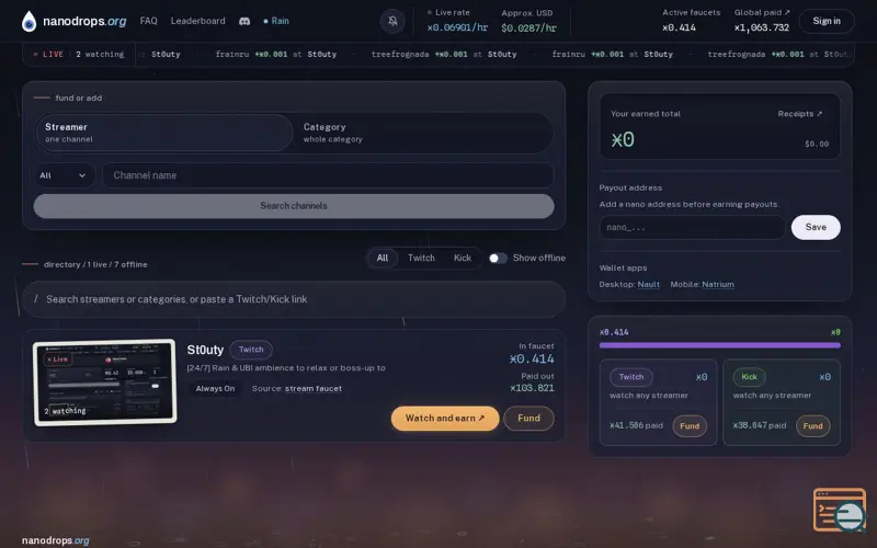 Screenshot of nanodrops.org